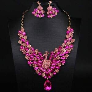 Super Shiny Peacock Necklace Earrings Set Set For D Minimalist